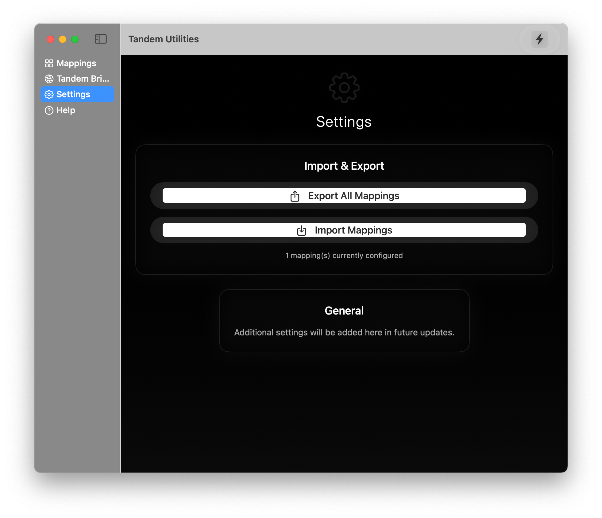 Tandem Utilities Settings