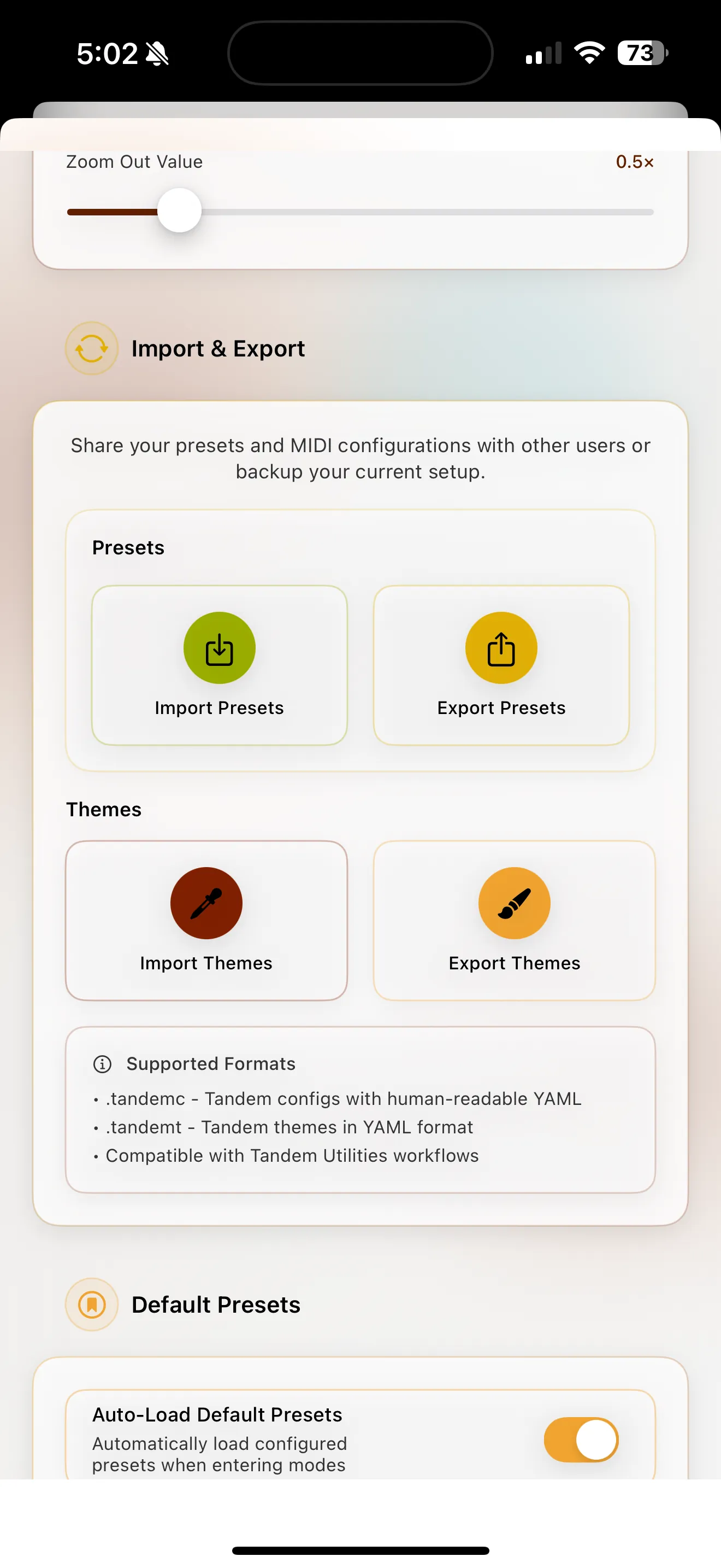 Tandem app interface screenshot 2 - showing MIDI mapping.